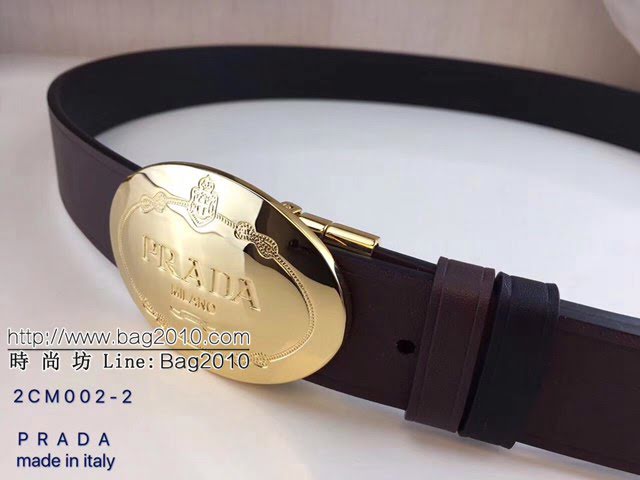 PRADA男士皮帶 普拉達烏木色牛皮雙面用腰帶  jjp2023